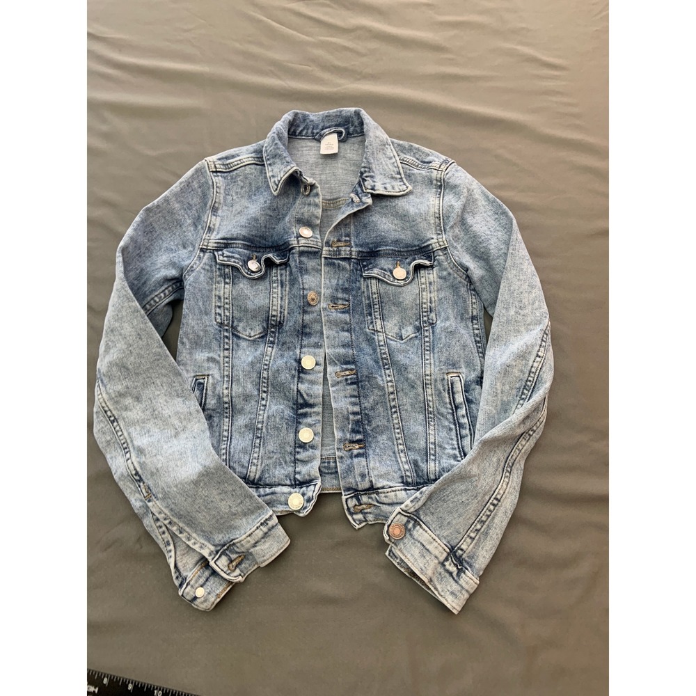 Denim Jacket Girls Size 10 Light Wash Excellent Acid Wash Button Up